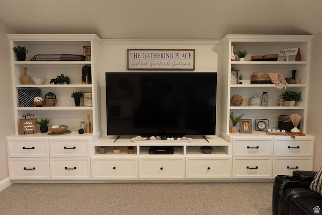 living room featuring light colored carpet