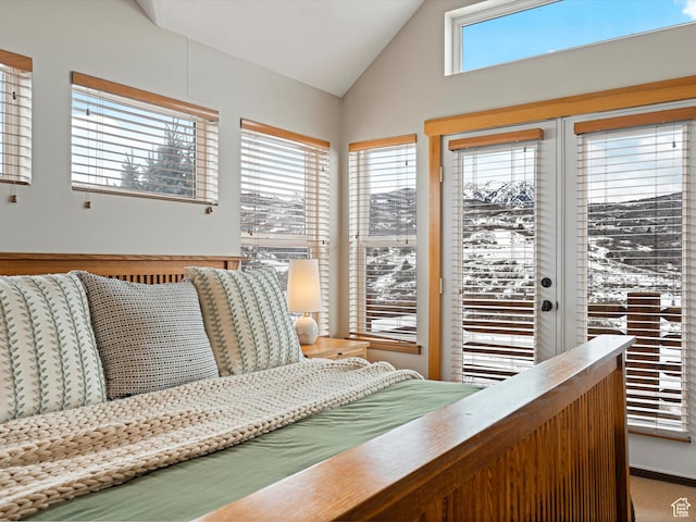 1173 S Innsbruck Dr, Huntsville, UT 84317 - bedroom featuring high vaulted ceiling and access to outside