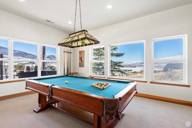1173 S Innsbruck Dr, Huntsville, UT 84317 - game room with billiards, visible vents, carpet, and baseboards