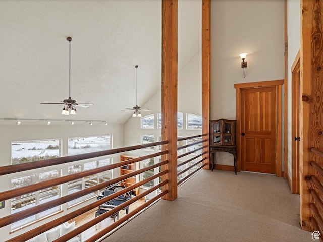 1173 S Innsbruck Dr, Huntsville, UT 84317 - hall featuring track lighting, light colored carpet, and a towering ceiling