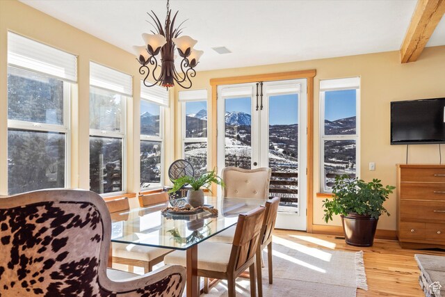 1173 S Innsbruck Dr, Huntsville, UT 84317 - sunroom featuring an inviting chandelier, beam ceiling, and french doors