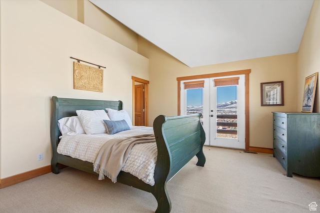 1173 S Innsbruck Dr, Huntsville, UT 84317 - bedroom with baseboards, access to exterior, light carpet, and french doors
