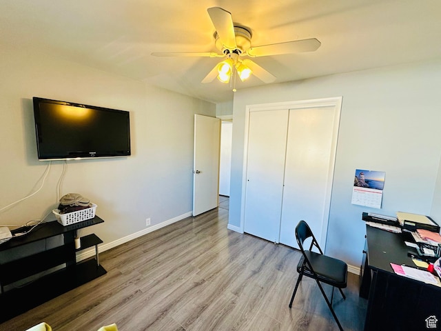 4110 S Oak Meadows Dr Unit 20, Taylorsville, UT 84123 - home office with ceiling fan, baseboards, and wood finished floors