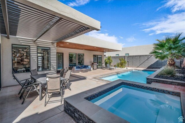 5159 W 2200 S, Hurricane, UT 84737 - view of pool featuring a fenced in pool, a patio area, fence, an in ground hot tub, and an outdoor living space