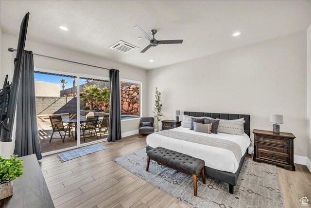 5159 W 2200 S, Hurricane, UT 84737 - bedroom with access to outside, recessed lighting, visible vents, light wood-type flooring, and baseboards