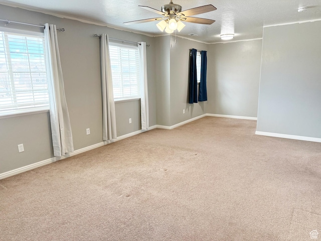 2825 S 400 W, Vernal, UT 84078 - carpeted empty room with ceiling fan, ornamental molding, baseboards, and a textured ceiling