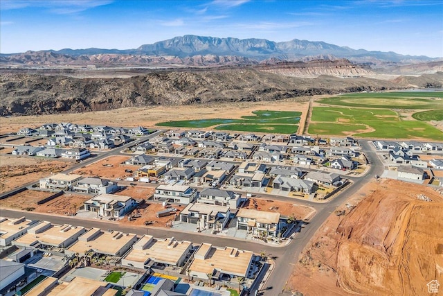 aerial view featuring a residential view and a mountain view