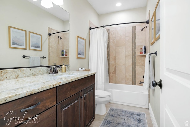 395 W Granite Dr, Washington, UT 84780 - bathroom featuring toilet, shower / tub combo with curtain, vanity, and tile patterned floors