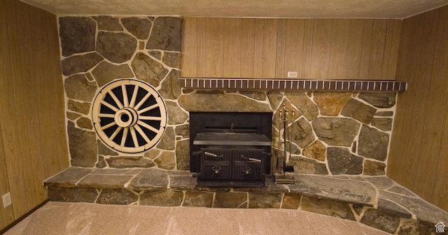 3664 W 3965 S, West Valley City, UT 84120 - interior details with a wood stove and wooden walls