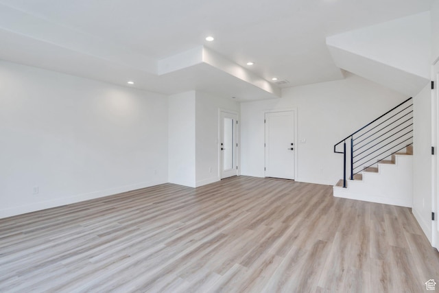 5328 W Dosh Ln Unit 40, Highland, UT 84003 - interior space with light wood finished floors, stairs, baseboards, and recessed lighting
