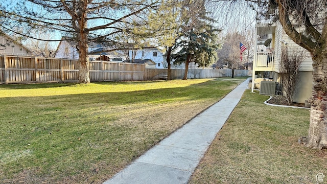 view of yard featuring cooling unit and a fenced backyard