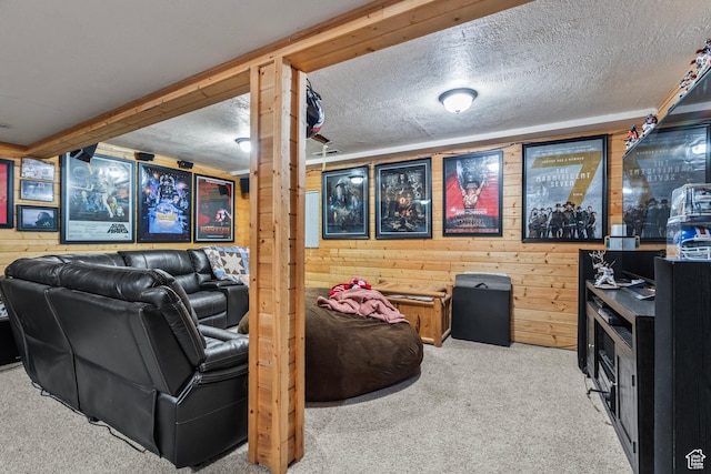 2490 W 12195 S, Riverton, UT 84065 - cinema room featuring carpet flooring, wood walls, and a textured ceiling