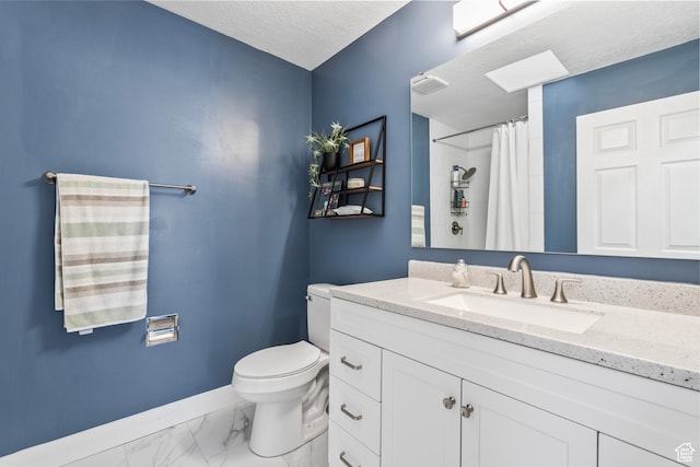 2490 W 12195 S, Riverton, UT 84065 - bathroom with toilet, baseboards, marble finish flooring, vanity, and a textured ceiling