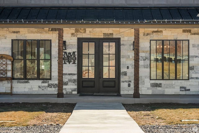 501 W 2300 S, Richfield, UT 84701 - entrance to property featuring metal roof, stone siding, french doors, and a standing seam roof