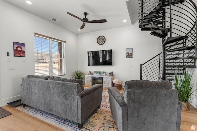 501 W 2300 S, Richfield, UT 84701 - living room featuring recessed lighting, visible vents, a ceiling fan, wood finished floors, and baseboards