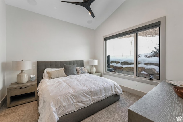 4371 Frost Haven Rd, Park City, UT 84098 - bedroom with vaulted ceiling, ceiling fan, carpet flooring, and baseboards