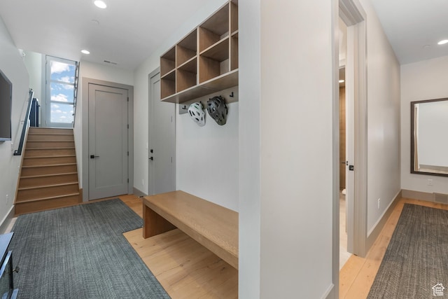 4371 Frost Haven Rd, Park City, UT 84098 - mudroom with light wood-style floors, baseboards, and recessed lighting
