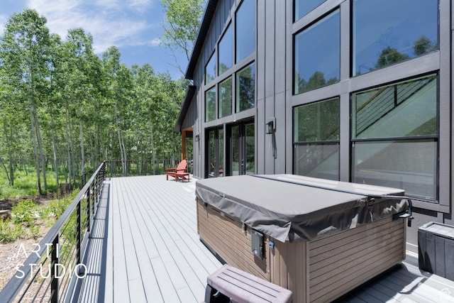 11472 E Marigold Ln, Heber City, UT 84032 - wooden terrace featuring a hot tub and french doors