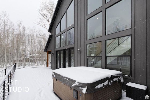 exterior space featuring a hot tub