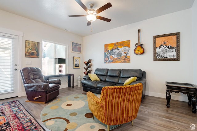 336 N 100 W, Morgan, UT 84050 - living room with wood finished floors, a ceiling fan, and baseboards