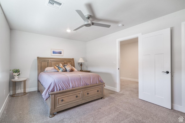 1044 E Southern Homestead Blvd, Enoch, UT 84721 - bedroom with a ceiling fan, light colored carpet, visible vents, and baseboards