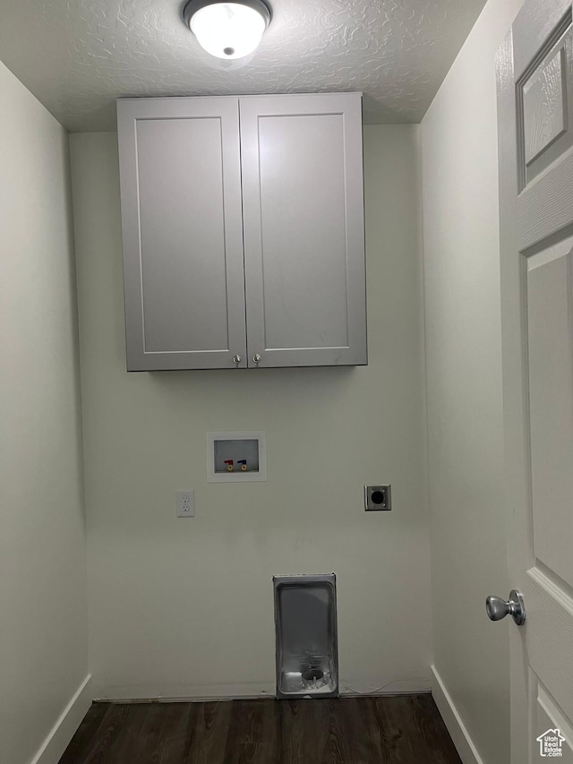 1943 S State St, Roosevelt, UT 84066 - washroom featuring hookup for an electric dryer, dark wood-type flooring, a textured ceiling, cabinet space, and washer hookup