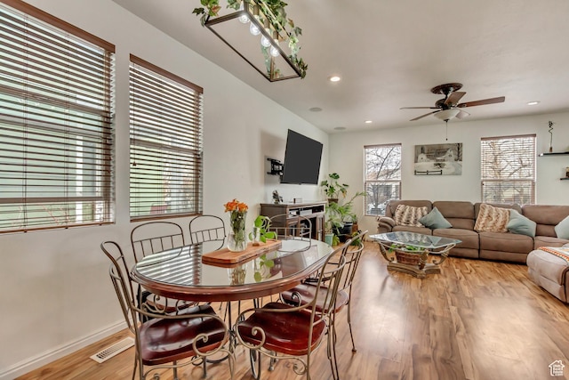 11716 S Grandville Ave, South Jordan, UT 84009 - dining space featuring recessed lighting, wood finished floors, a ceiling fan, visible vents, and baseboards