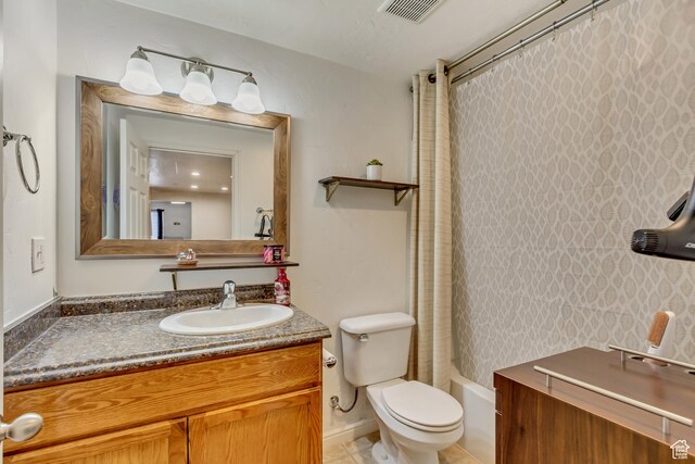 11716 S Grandville Ave, South Jordan, UT 84009 - full bathroom with toilet, visible vents, shower / bath combination with curtain, and vanity