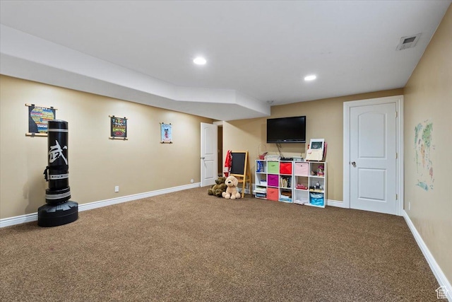 5009 W Greenstreak Dr, Riverton, UT 84096 - game room featuring carpet floors, baseboards, visible vents, and recessed lighting