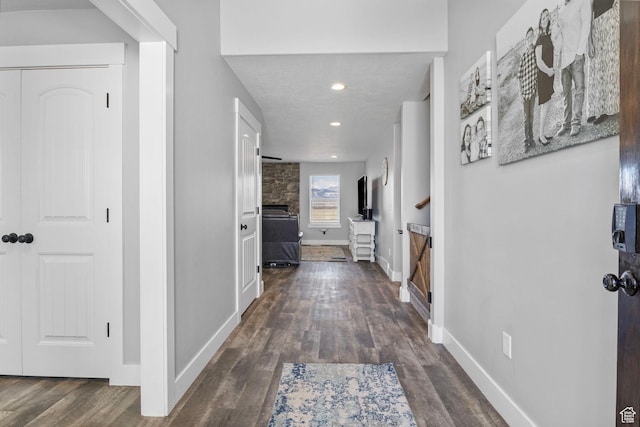 180 S Main St, Fayette, UT 84630 - hall featuring baseboards, wood finished floors, and recessed lighting