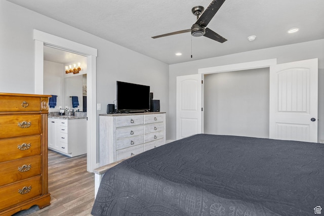 180 S Main St, Fayette, UT 84630 - bedroom with ceiling fan, wood finished floors, and recessed lighting