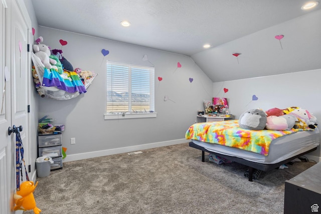 180 S Main St, Fayette, UT 84630 - carpeted bedroom featuring vaulted ceiling, recessed lighting, and baseboards