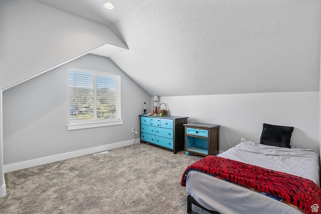 180 S Main St, Fayette, UT 84630 - bedroom featuring lofted ceiling, a textured ceiling, recessed lighting, carpet flooring, and baseboards