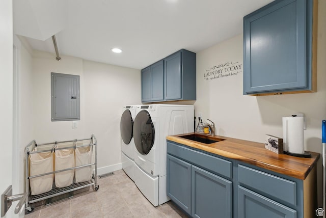 770 N 1000 E, Lehi, UT 84043 - laundry room featuring cabinet space, a sink, visible vents, washer and clothes dryer, and electric panel