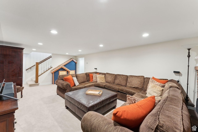 770 N 1000 E, Lehi, UT 84043 - living room featuring stairs, recessed lighting, and light carpet