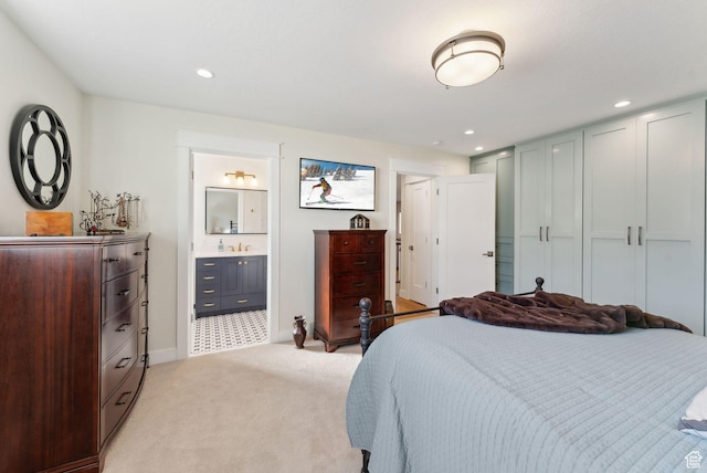 770 N 1000 E, Lehi, UT 84043 - bedroom with recessed lighting, baseboards, ensuite bathroom, and light carpet