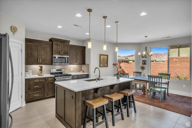 530 W Cougar Way, Ivins, UT 84738 - kitchen with tasteful backsplash, a sink, visible vents, dark brown cabinetry, and appliances with stainless steel finishes