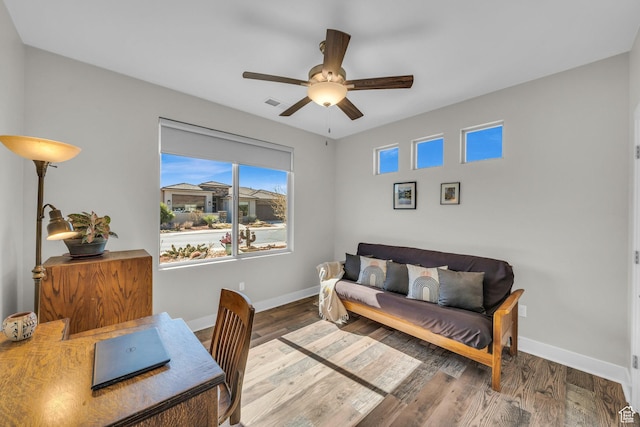 530 W Cougar Way, Ivins, UT 84738 - office area with baseboards, visible vents, wood finished floors, and a ceiling fan