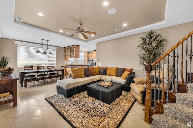 806 N 2500 W, Hurricane, UT 84737 - living room with stairway, visible vents, and a tray ceiling