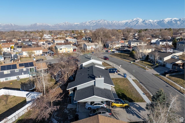 aerial view featuring a residential view and a mountain view