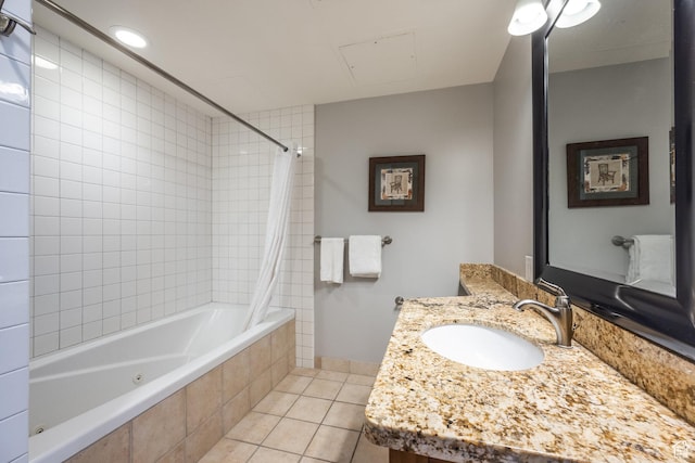 3720 N Sundial Ct Unit C007, Park City, UT 84098 - bathroom with tiled shower / bath combo, tile patterned flooring, vanity, and recessed lighting