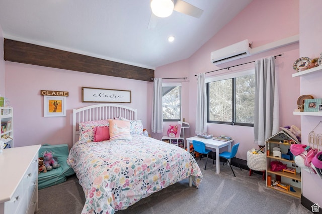 12 Thaynes Canyon Dr, Park City, UT 84060 - carpeted bedroom with lofted ceiling, ceiling fan, and a wall mounted air conditioner