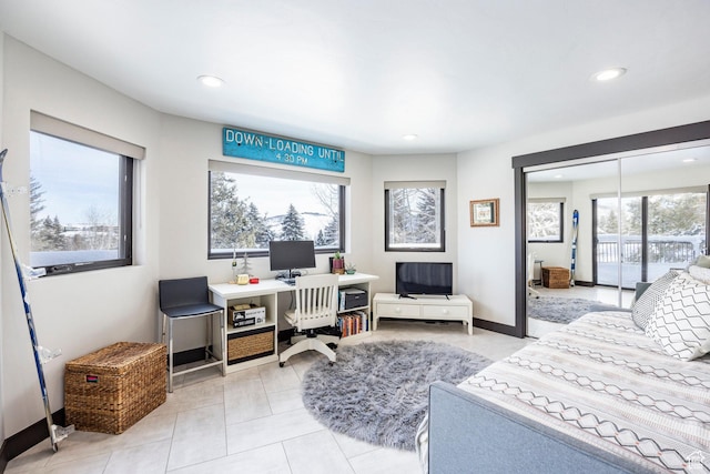 12 Thaynes Canyon Dr, Park City, UT 84060 - bedroom with access to exterior, baseboards, light tile patterned flooring, and recessed lighting
