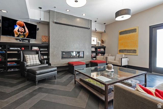 350 S 200 E Unit 404, Salt Lake City, UT 84111 - living area with recessed lighting, a high end fireplace, and baseboards