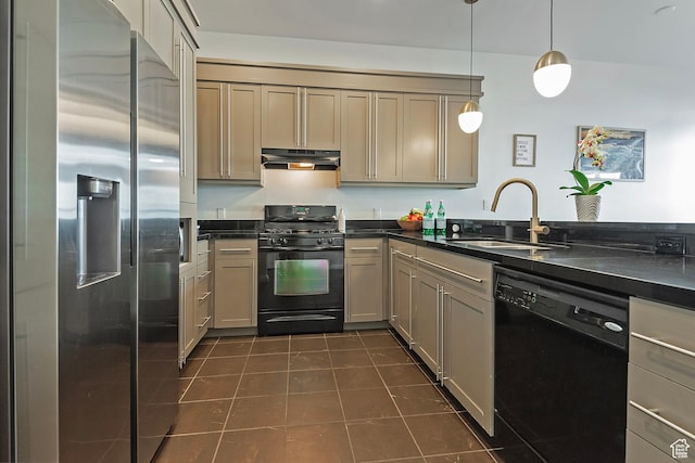 350 S 200 E Unit 404, Salt Lake City, UT 84111 - kitchen featuring dark countertops, black appliances, under cabinet range hood, and a sink