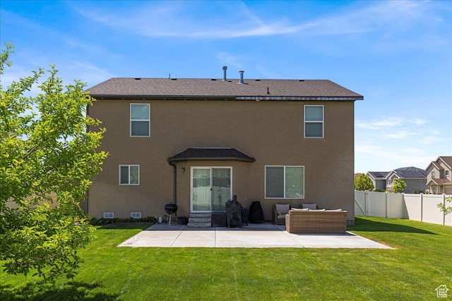 5906 Columbus Cir, Stansbury Park, UT 84074 - rear view of house with a patio, an outdoor living space, and stucco siding