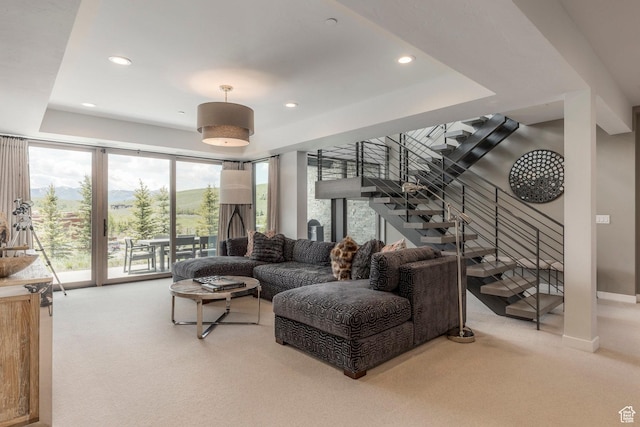 6379 W Golden Bear Loop, Park City, UT 84098 - living area featuring carpet, stairway, and recessed lighting