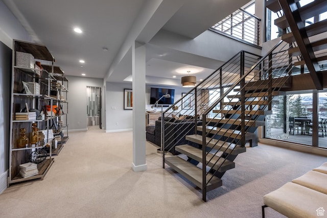6379 W Golden Bear Loop, Park City, UT 84098 - staircase with a healthy amount of sunlight, baseboards, carpet, and recessed lighting