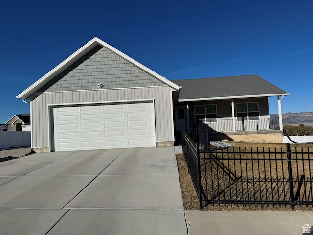 906 S 950 E, Ephraim, UT 84627 - ranch-style house featuring fence, a porch, board and batten siding, and concrete driveway