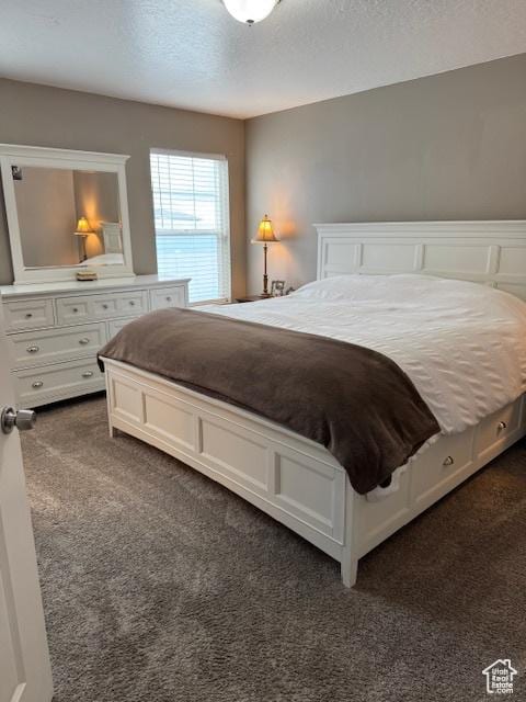 906 S 950 E, Ephraim, UT 84627 - bedroom featuring dark carpet and a textured ceiling